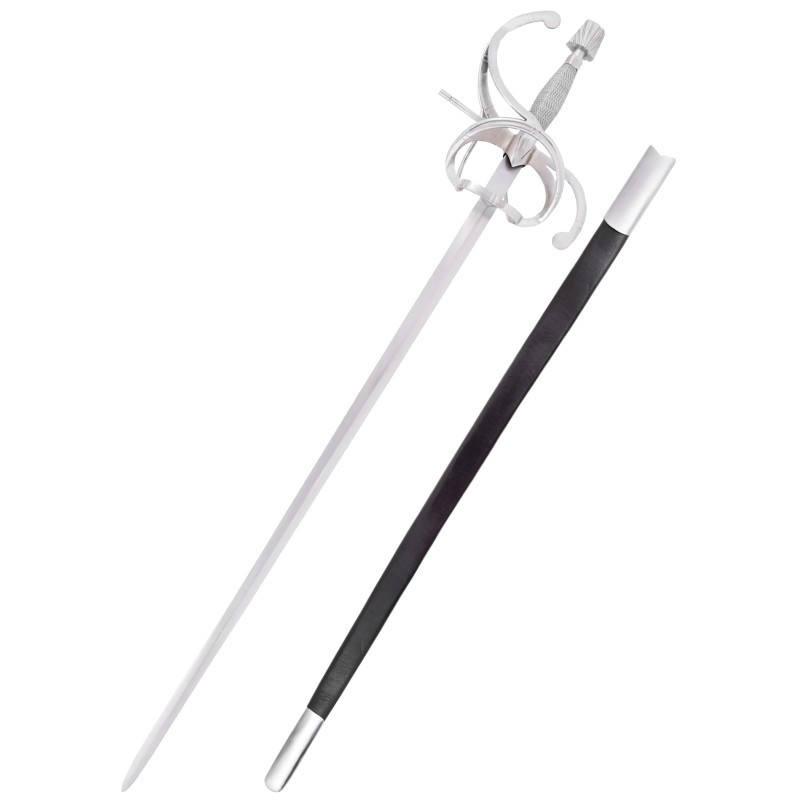 Rapière Renaissance à parade courbe avec fourreau en cuir