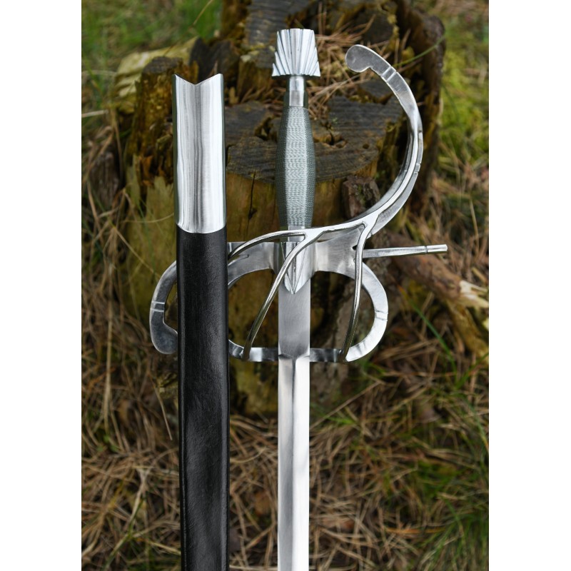 Rapière Renaissance à parade courbe avec fourreau en cuir