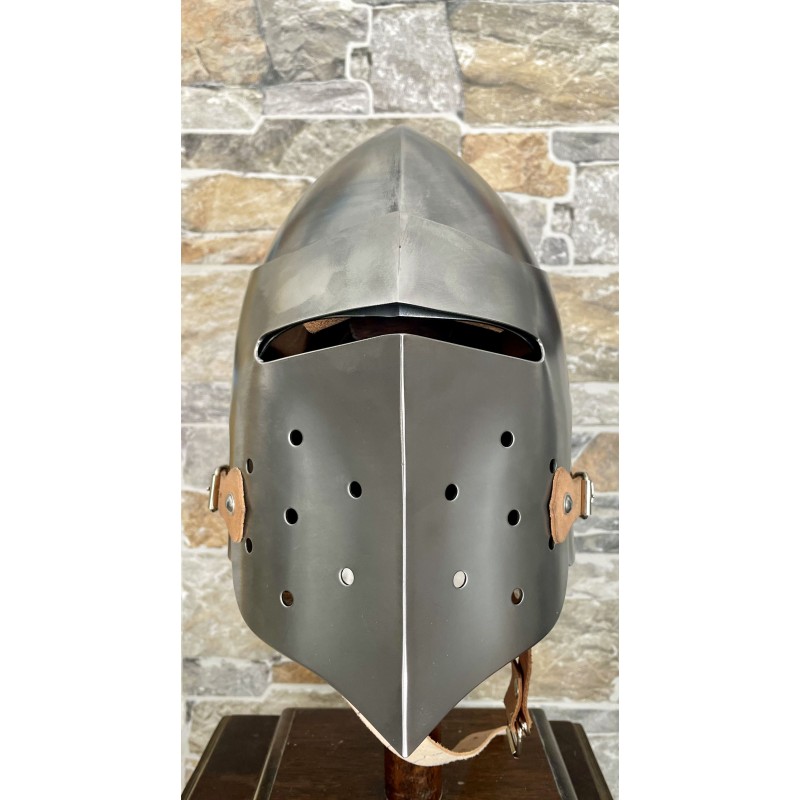 Casque de combat – Bassinet médiéval à visière