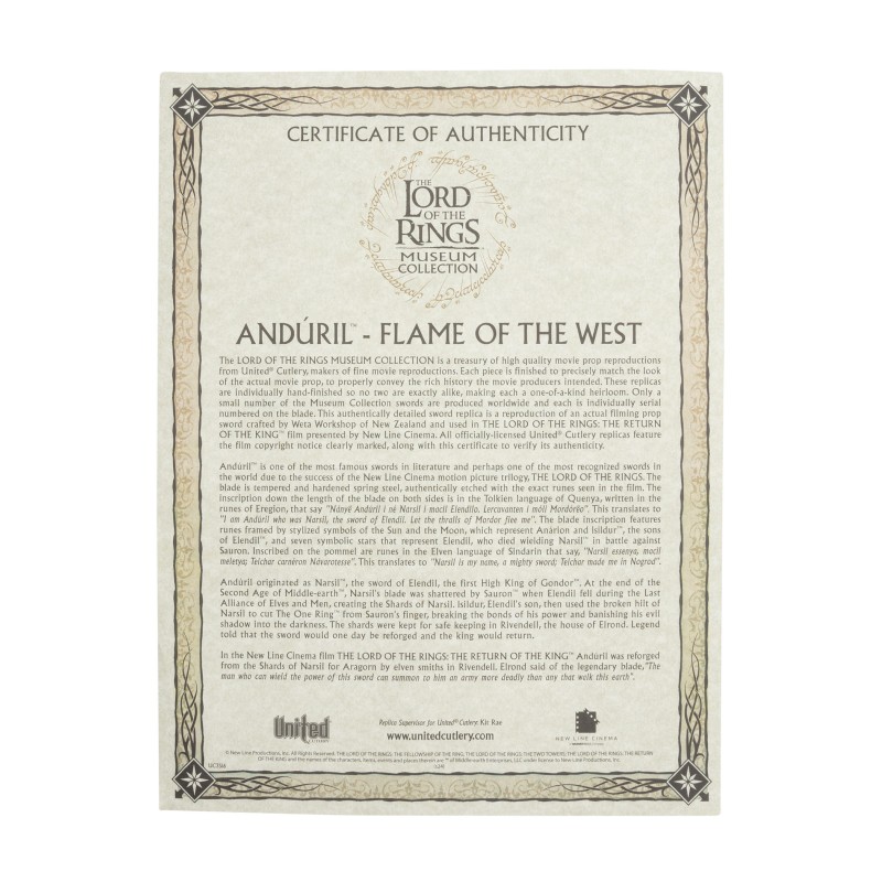 Le Seigneur des Anneaux - Épée d'Anduril - Collection du Musée