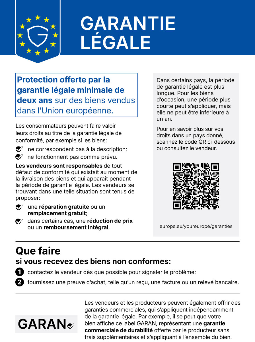 Plus d’informations sur vos droits en matière de garantie (portail « L’Europe est à vous » de l’UE)