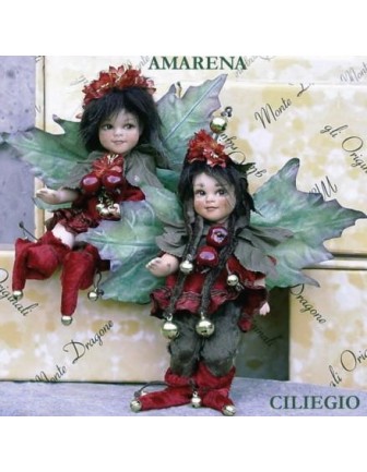 Fées Cerise Noire et Cerise, Poupées fées en porcelaine de 18 cm