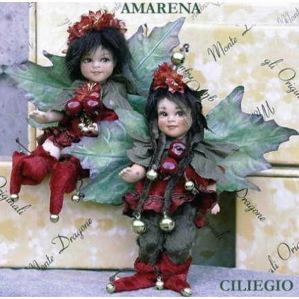 Fées Cerise Noire et Cerise, Poupées fées en porcelaine de 18 cm