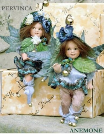 Fées Anémone et Pervenche, Poupées fées en porcelaine de 18 cm