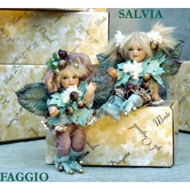 Fée: Hêtre et Sage, Poupée fée en porcelaine de 18 cm