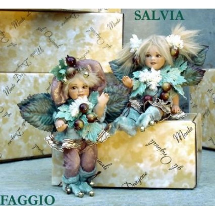 Fée: Hêtre et Sage, Poupée fée en porcelaine de 18 cm