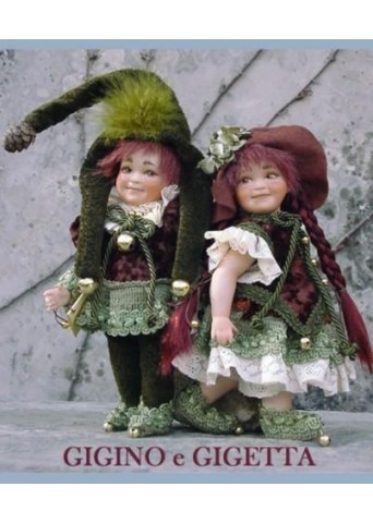 Poupées Elfes Gigino et Gigetta, Poupées Porcelaine Collection, 22 cm