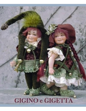 Poupées Elfes Gigino et Gigetta, Poupées Porcelaine Collection, 22 cm