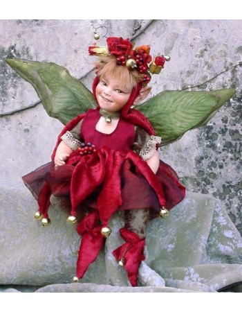 Fée Rose Rouge, Poupée fée en porcelaine de 23/30 cm