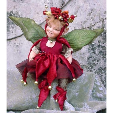 Fée Rose Rouge, Poupée fée en porcelaine de 23/30 cm