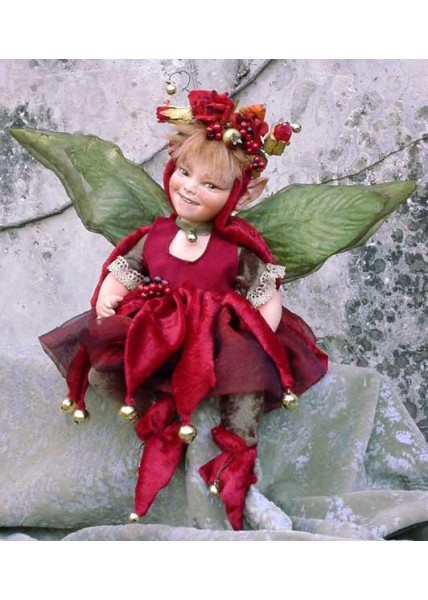 Fée Rose Rouge, Poupée fée en porcelaine de 23/30 cm