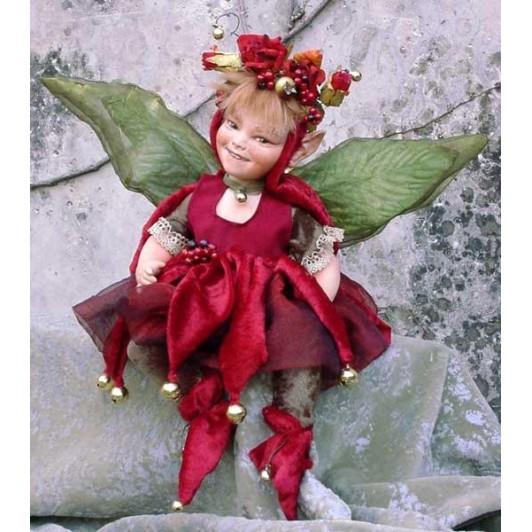 Fée Rose Rouge, Poupée fée en porcelaine de 23/30 cm