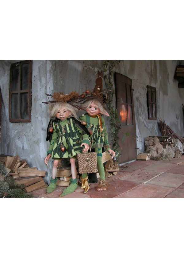 Poupées Elfes Gland et Sureau, Poupées Porcelaine Collection, 43 cm