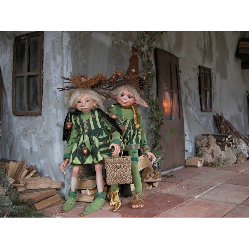 Poupées Elfes Gland et Sureau, Poupées Porcelaine Collection, 43 cm