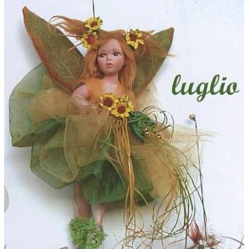 Fée Juillet - Poupée fée en porcelaine de 28 cm