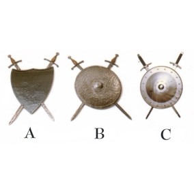 Bouclier médiéval compléter avec deux épées