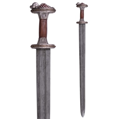 Épée scandinave à garde en laiton étamé, lame Damas
