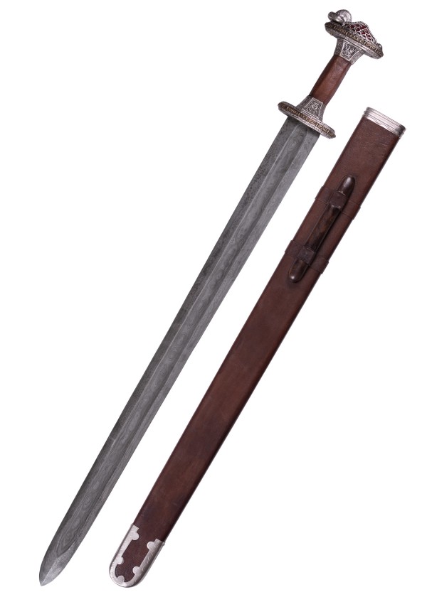 Épée scandinave à garde en laiton étamé, lame Damas
