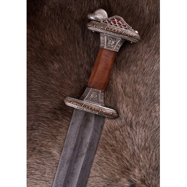 Épée scandinave à garde en laiton étamé, lame Damas