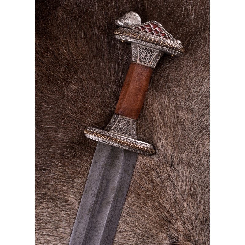 Épée scandinave à garde en laiton étamé, lame Damas
