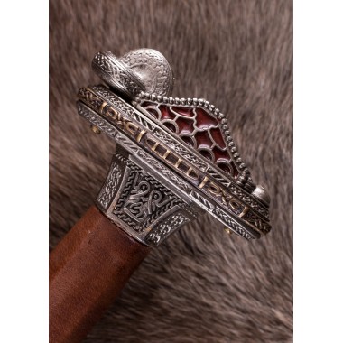 Épée scandinave à garde en laiton étamé, lame Damas