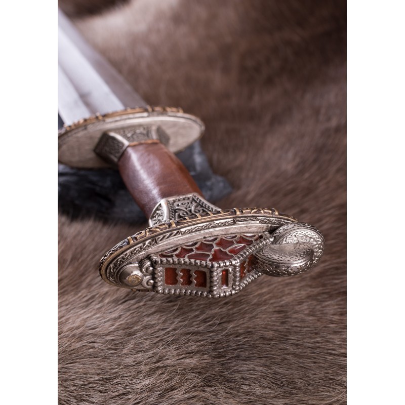 Épée scandinave à garde en laiton étamé, lame Damas